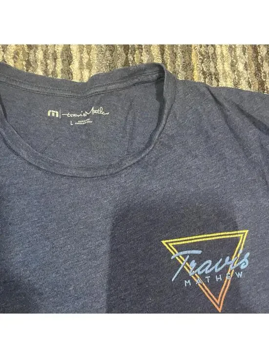 Travis Mathew Logo T Shirt Navy Short Sleeve Crew Neck Mens Size Large - Picture 2 of 6
